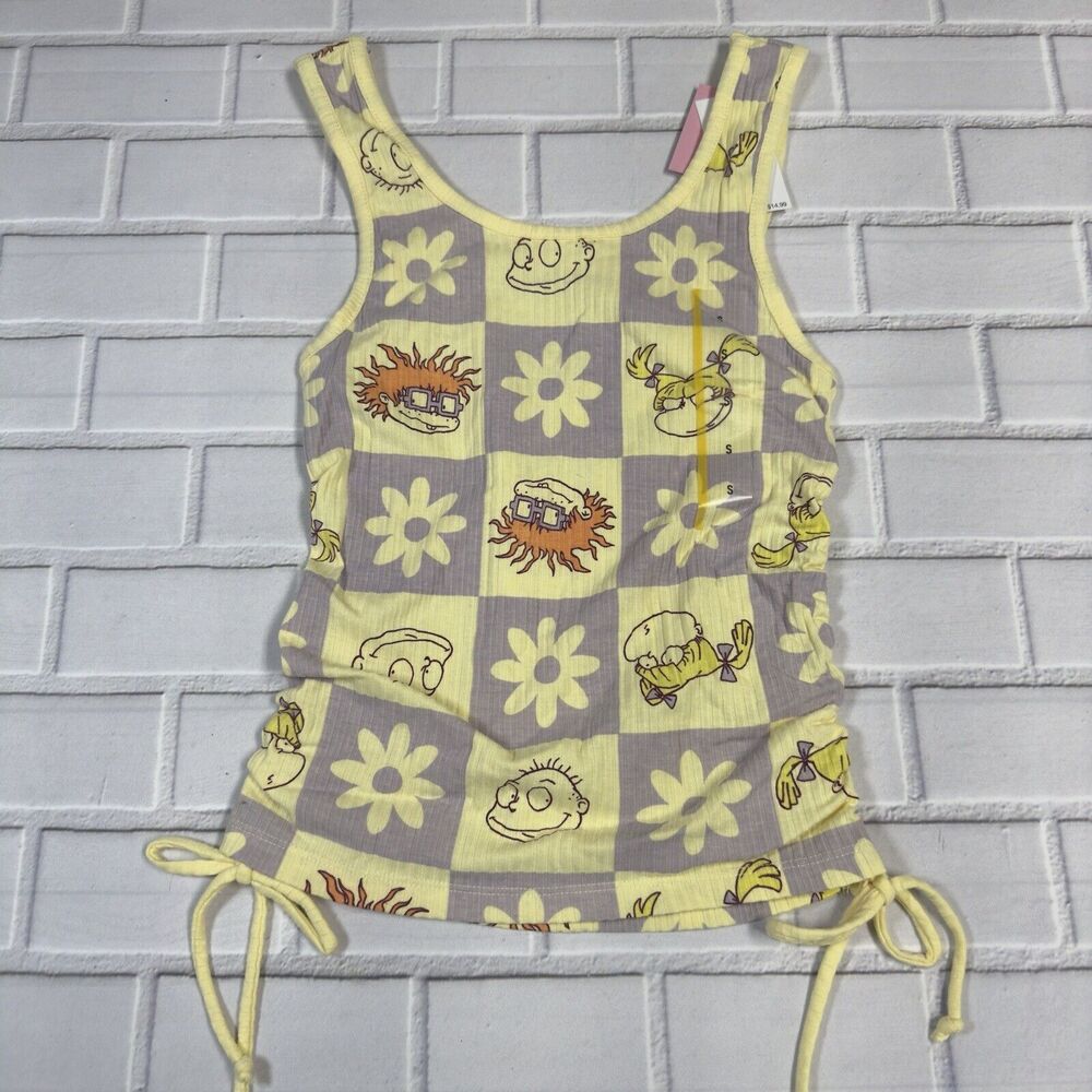 Rugrats Cinched Ribbed Cropped Graphic Tank Top Yellow Junior's Size Small